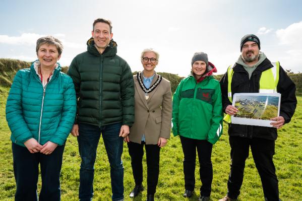 (L-R) Miss J Logan Principal Bushmills Primary School, Mr J George Principal Straidbilly Primary School, Deputy Mayor Cllr T Stirling Causeway Coast & Glens Borough Council, G McAlister CCGHT Project Officer and Brian Sloan QUB CAPNI.